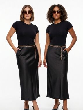 NWT Zara Black Satin Midi Skirt Size XL